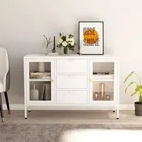 Credenza Bianca 105x35x70 cm in Acciaio e Vetro Temperato 336077