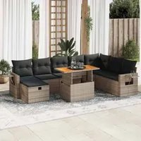 Set Divano da Giardino 9pz con Cuscini Grigio Polyrattan Acacia 3328047