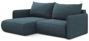 Divano angolare blu allungabile/con contenitore (con penisola a sinistra) Nanea – Makamii