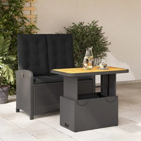 Set da pranzo da giardino 2 pz con cuscini nero in polyrattan