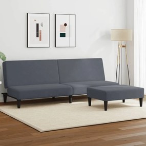 Divano Letto 2 Posti Con Poggiapiedi Grigio Scuro İn Velluto /