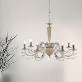 Lampada a sospensione CHERUBINI D90 cm in vetro e cristallo ottico 8 luci TORTORA