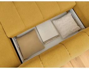 Divano angolare color senape allungabile e con contenitore (penisola a sinistra/a U) con rivestimento in ciniglia Fuji – Bobochic Paris