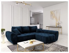 Divano letto angolare blu royal con rivestimento in velluto, angolo destro Nuage - Windsor &amp; Co Sofas