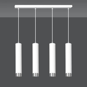 Lampadario 4 Luci Brunilde In Acciaio Bianco E Tubolari In Bianco E Cromo