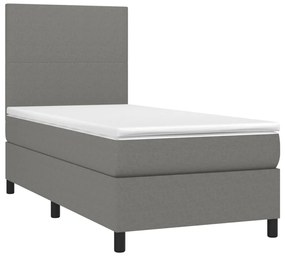 Letto a molle materasso e led grigio scuro 90x200 cm in tessuto