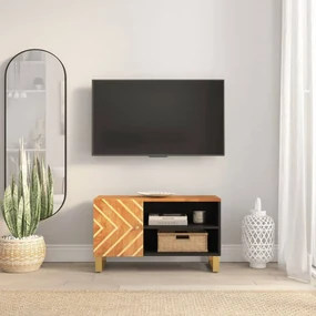 Mobile Porta Tv Marrone E Nero 80x31,5x46 Cm İn Legno Di Mango /