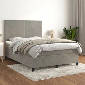 Giroletto A Molle Con Materasso Grigio Chiaro 140x200cm Velluto /