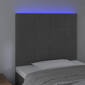 Testiera a led grigio scuro 80x5x118/128 cm in velluto