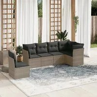 Set Divano da Giardino 6 pz con Cuscini Grigio in Polyrattan 3249539