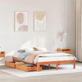Giroletto Cassetti Marrone Cera 140x190 Cm Legno Massello Pino /