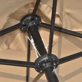 Ombrellone Doppio con Luci LED Ø4,5 m Palo Ø48 mm in Poliestere e Acciaio Cachi...
