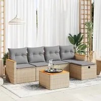 Set Divano da Giardino 6 pz con Cuscini Beige in Polyrattan 3325909