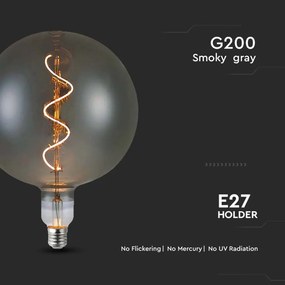 V-Tac Lampadina LED E27 4W G200S Vetro Fumé 2700K Spirale Decorativa