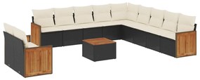 Set Divani da Giardino 12 pz con Cuscini Nero in Polyrattan