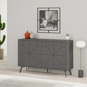 Madia Moderna 4 Ante 123 Cm Design Geometrico Piedi Metallici Dune Antracite