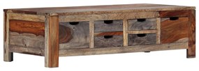 Tavolino Da Caffè Grigio 100x50x30cm İn Legno Massello Sheesham /