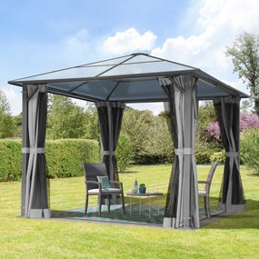 TOOLPORT Gazebo da giardino 3x3m, Hardtop, 4 teli laterali, grigio - (300214)