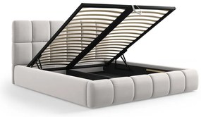 Letto matrimoniale imbottito in grigio chiaro in velluto con contenitore con rete inclusa 200x200 cm Bellis – Micadoni