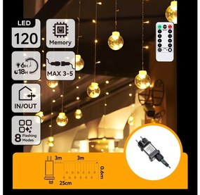 Aigostar - Catena luminosa LED da esterno natalizia 120xLED/6W/230V/8 funzioni 3x0,6m IP44 bianco caldo+telecomando