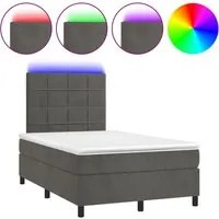 Letto a Molle Materasso e LED Grigio Scuro 120x190cm in Velluto 3270312