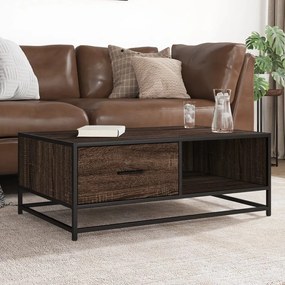 Tavolino Rovere Marrone 90x57x35 Cm Legno Multistrato E Metallo /