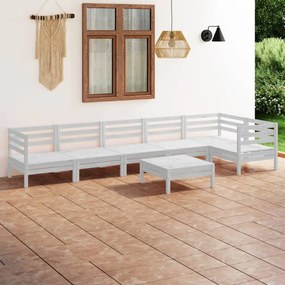 Set Salotto da Giardino 7 pz in Legno Massello di Pino Bianco