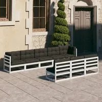 Set Divani da Giardino 8 pz Cuscini Bianchi Massello di Pino 3077145