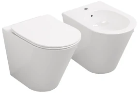 Coppia Di Sanitari a Terra Senza Brida Ceramica Cielo "Mare" Bianco Lucido