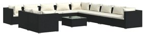 Set divani da giardino 12 pz con cuscini in polyrattan nero