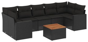 Set divani da giardino con cuscini 8 pz nero in polyrattan