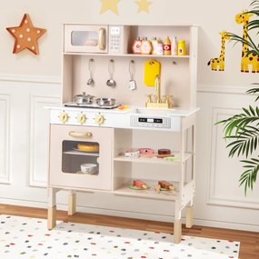 Costway Cucina da gioco regolabile in altezza set legno con luci e suoni reali, Cucina da gioco set giocattolo per bambini 3+ anni Giallo terroso