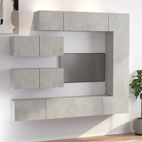 Set Di Mobili Porta Tv 7 Pz Grigio Cemento İn Legno Multistrato /