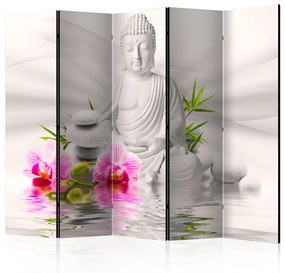 Paravento Buddha e orchidee II - tema orientale di fiori Zen