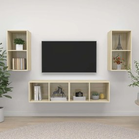 Mobile tv a parete 4 pz rovere sonoma in truciolato