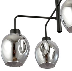 Lampadario Moderno 4 Luci Auriga In Accaio Nero E Vetro Fumè