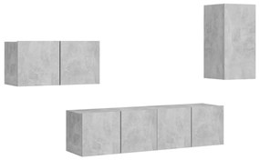 Set porta tv 4 pz grigio cemento in truciolato