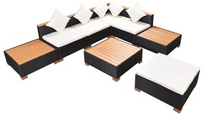 Set divani da giardino 8 pz con cuscini in polyrattan nero