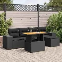 Set Divano da Giardino 6 pz con Cuscini Nero in Polyrattan 3327359