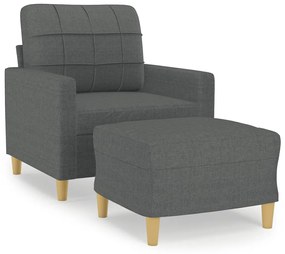 Poltrona con poggiapiedi grigio scuro 60 cm in tessuto