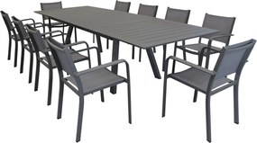 SPLENDOR - set tavolo in alluminio cm 200/300 x 110 x 75 h con 10 poltrone Splendor