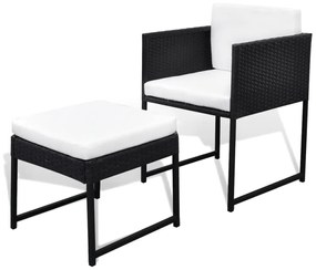 Set da Pranzo da Giardino 9 pz con Cuscini in Polyrattan Nero