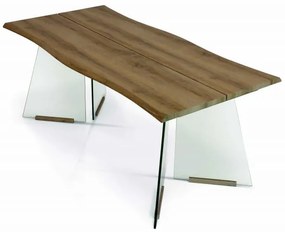 Tavolo TOTTENHAM in legno impiallacciato 180&#215;90 cm e base in vetro