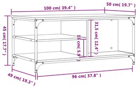 Tavolino da Salotto Rovere Fumo 100x50x45 cm Legno Multistrato