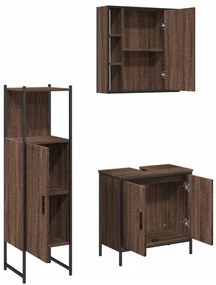 Set mobili da bagno 3 pz rovere marrone in legno multistrato