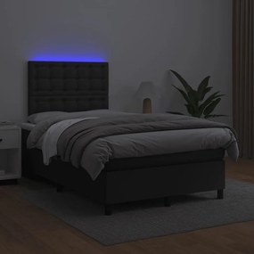 Letto a molle con materasso e led nero 120x190 cm in similpelle