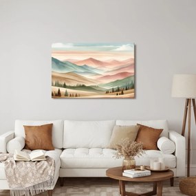 Quadro su tela – Paesaggio pastello con montagne