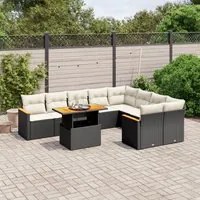 Set Divani da Giardino 10pz con Cuscini in Polyrattan Nero 3273233