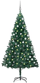 Albero Di Natale Preilluminato Con Palline Verde 120 Cm Pvc /