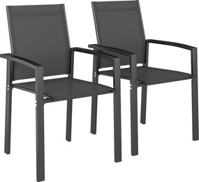 Set 2 Sedie da Giardino Impilabili 56x58x89 cm con Seduta Traspirante in Alluminio e Textilene Grigio Carbone...